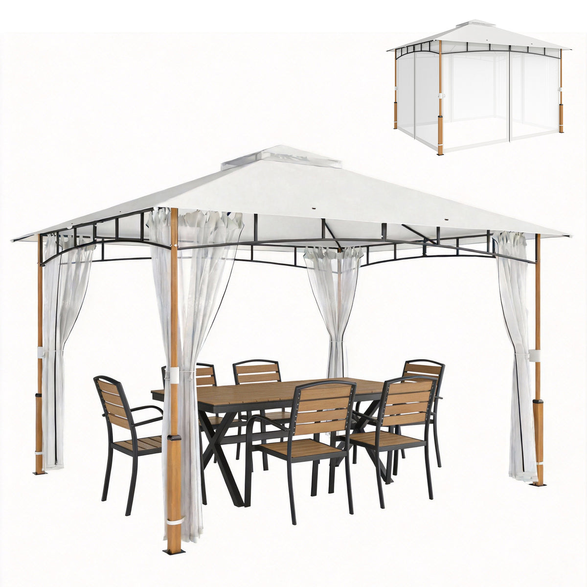 Cenador de patio de doble techo de 3 x 3,6 m con mosquitera