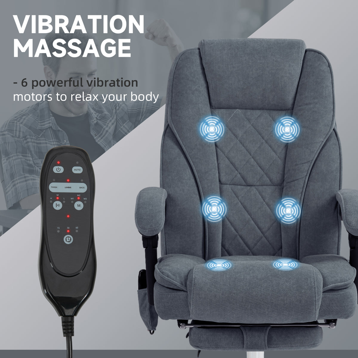 Silla de oficina de masaje reclinable con reposapiés ajustable