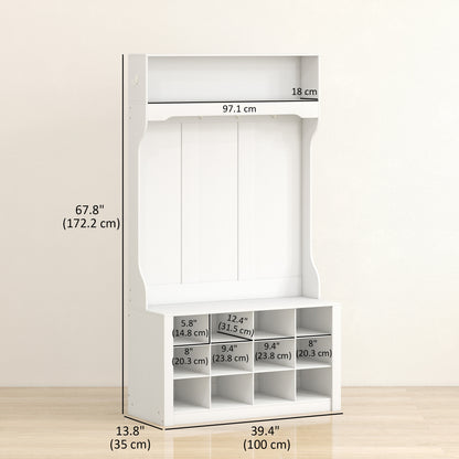 4-in-1 Hall Tree with Bench and 12 Shoe Cubbies