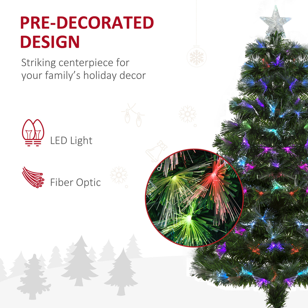 Árbol de Navidad artificial de fibra óptica preiluminado