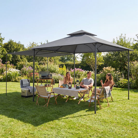 Patio Gazebo Double Roof with Extendable Shade Canopy