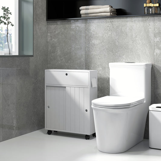 Slim rolling bathroom storage cabinet