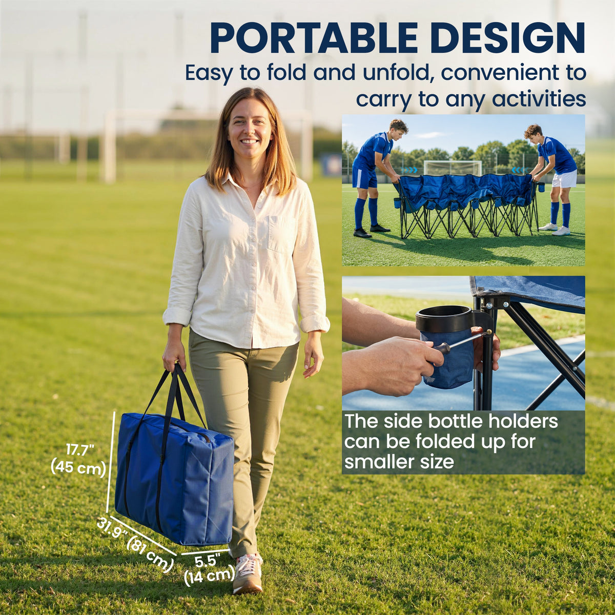 Folding chair 6 seat with cup holders and case