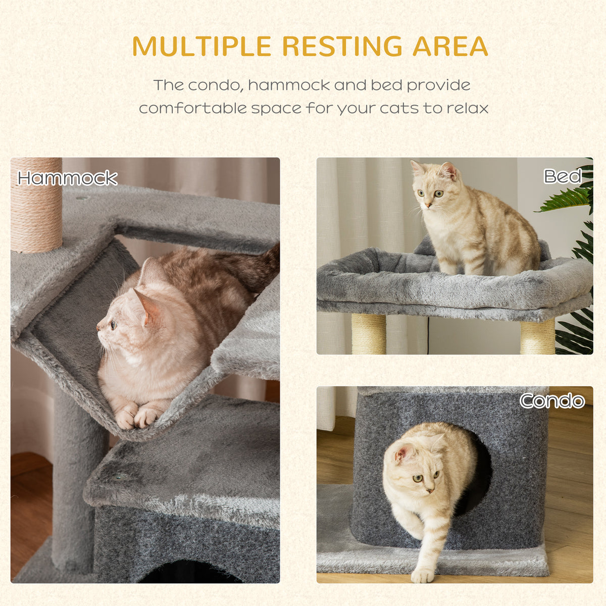 Multi-level Cat Tower 39.25" — Grey