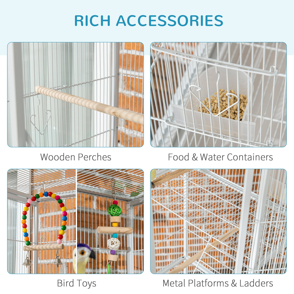 Large bird cage with wheels and accessories