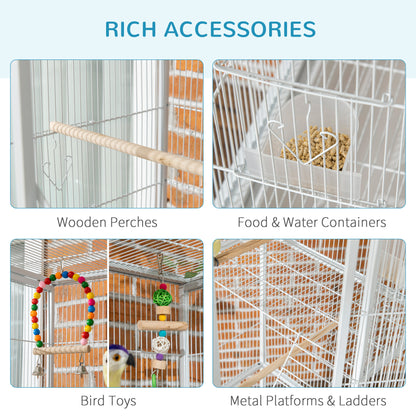 Large bird cage with wheels and accessories