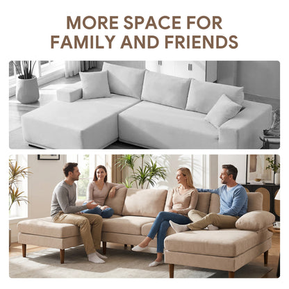 U-Shape Sectional Sofa Double Chaise 4-Seater — Fabric