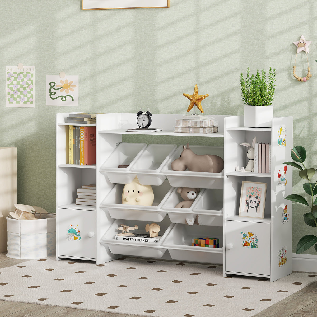 Organizador de juguetes con 8 contenedores extraíbles — Blanco