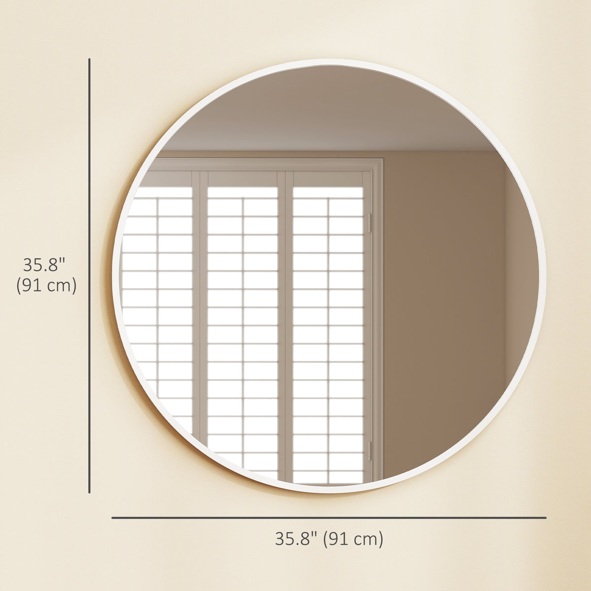 Espejo de pared redondo de 91 cm con marco metálico decorativo