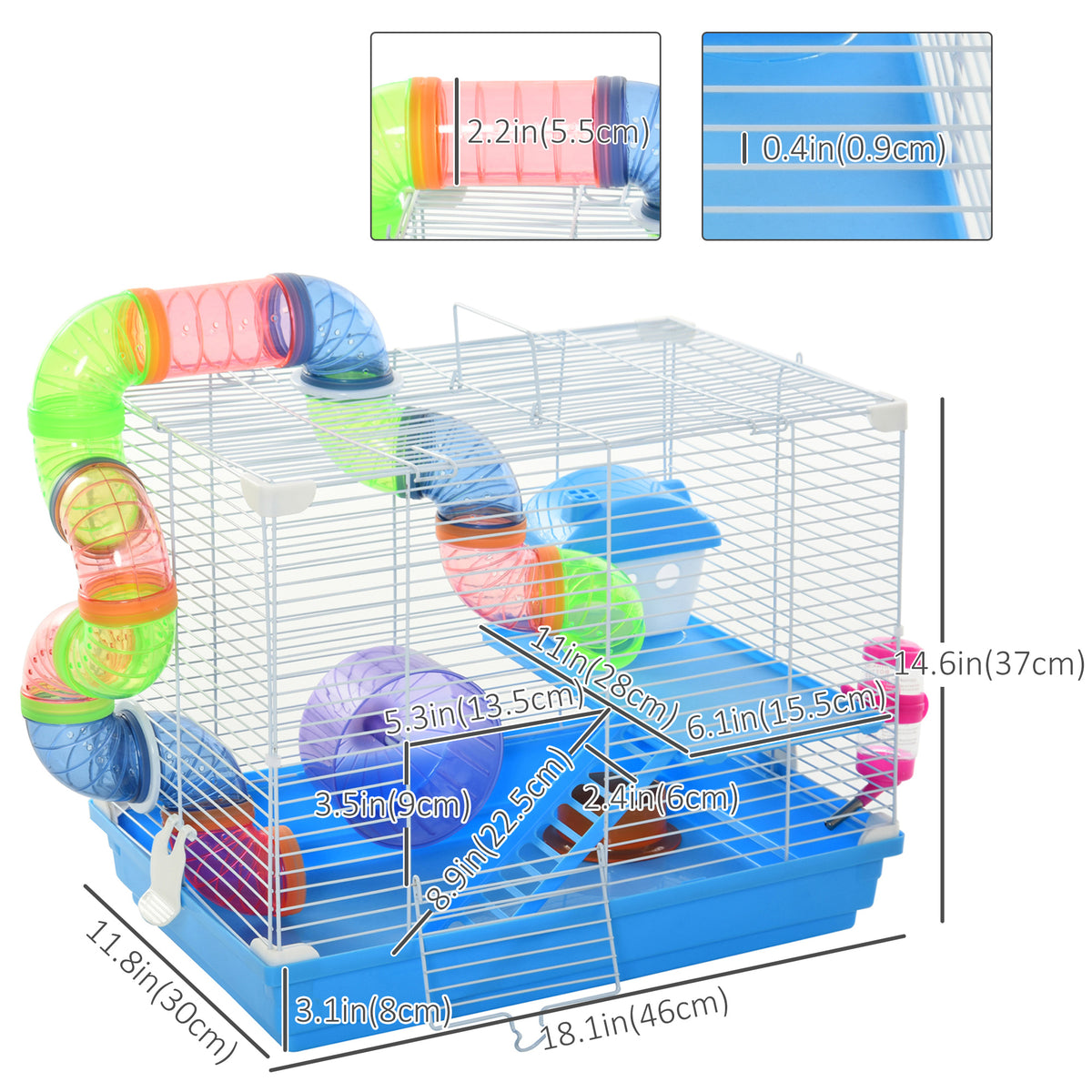 2-Tier hamster cage with tube system