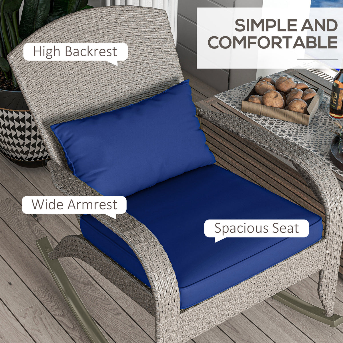 Adirondack Rocking Chair Wicker with Cushion