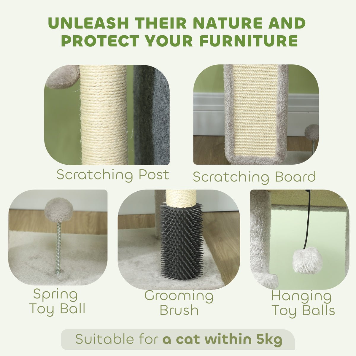 Árbol para gatos de varios niveles con rascadores y caseta