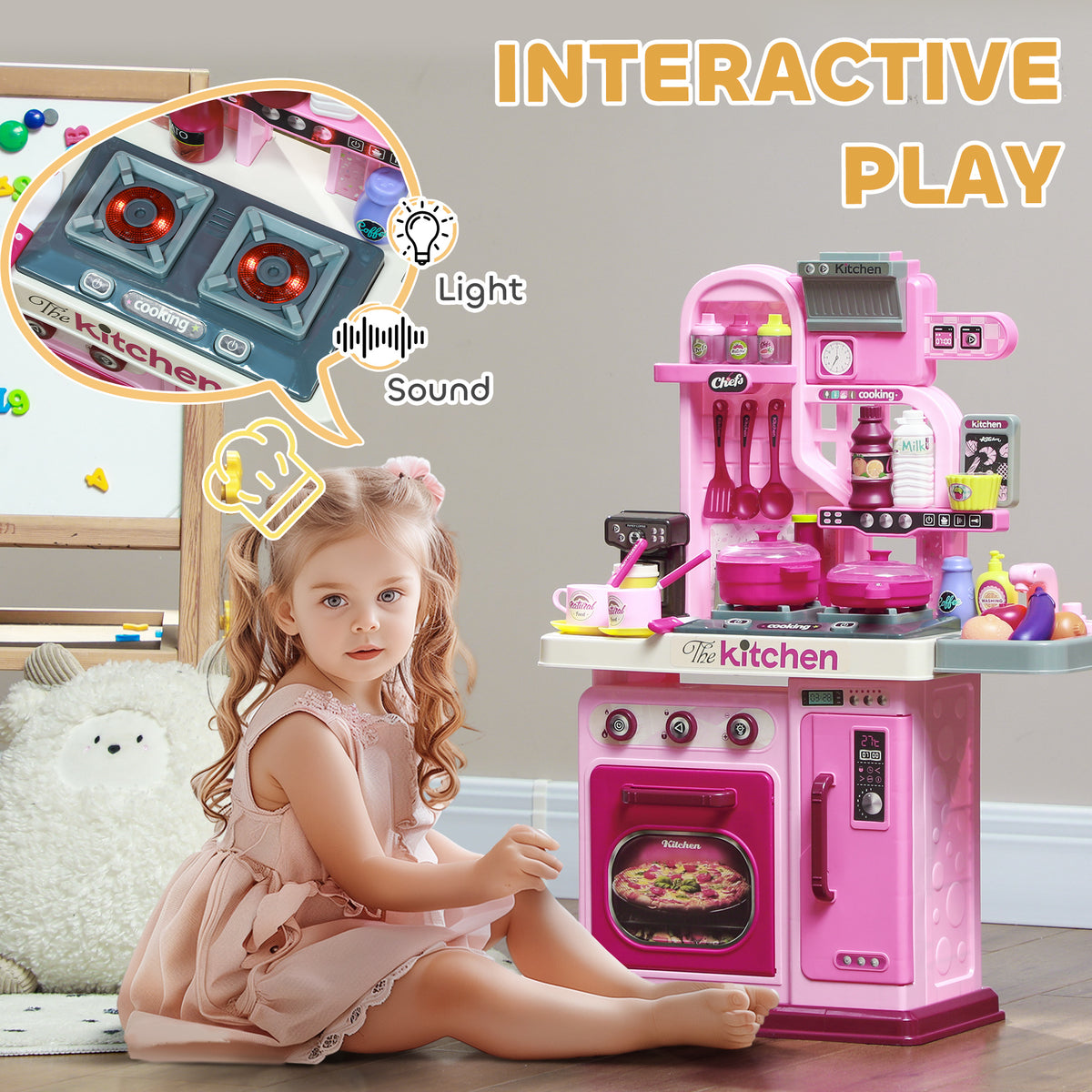 Kids Play Kitchen with Accessories and Sounds — Set of 33