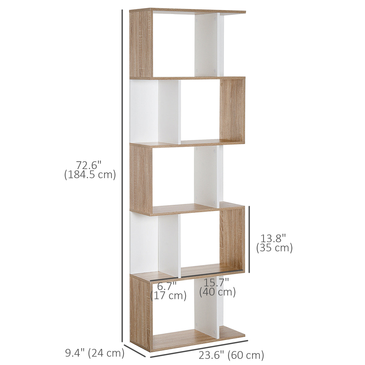 Librería geométrica de 5 niveles en forma de S