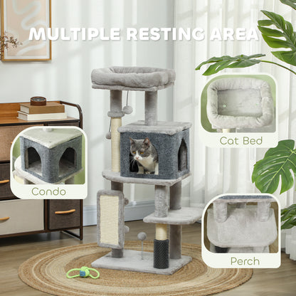 Árbol para gatos de varios niveles con rascadores y caseta
