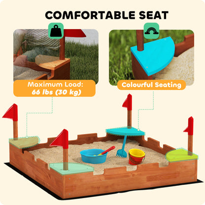Caja de arena de madera para niños con banderas