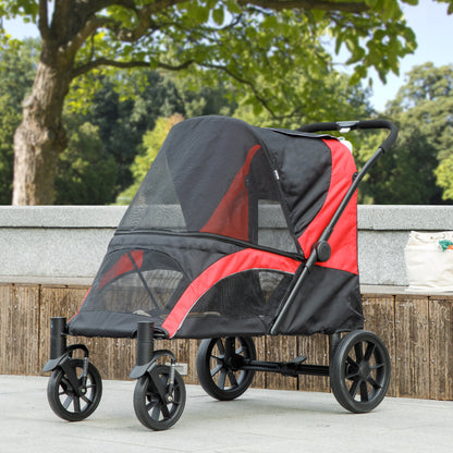 Foldable stroller for large dogs with shock-absorbing wheels