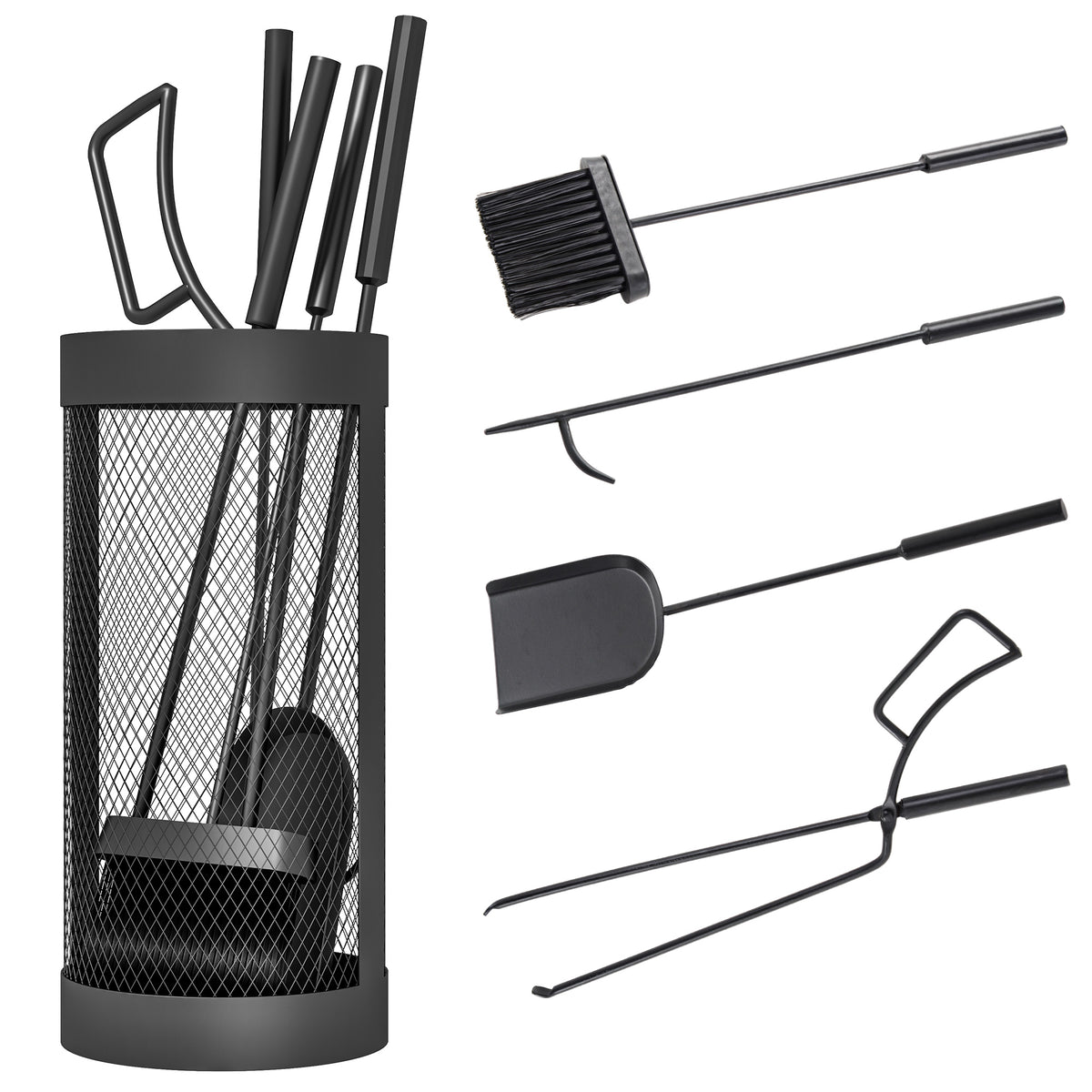 Fireplace Tool Set with Mesh Basket 5-Piece