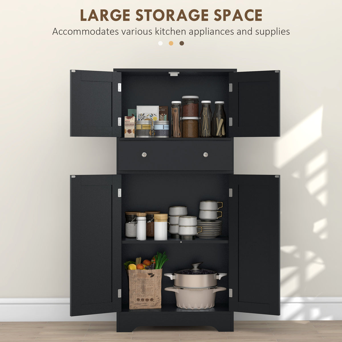 Modern kitchen storage cabinet with doors and drawer
