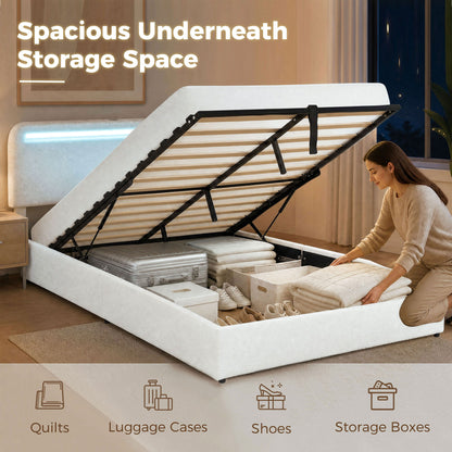 Cama Queen de plataforma con estación de carga y almacenamiento