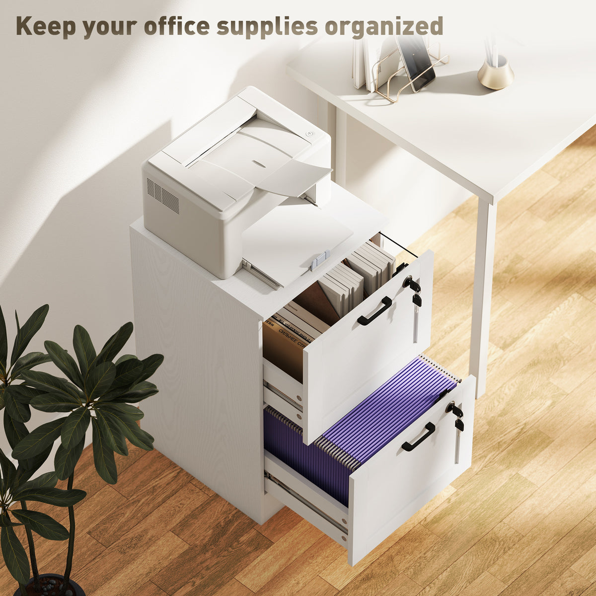 Archivador vertical de 2 cajones con cerradura de MDF