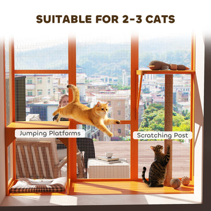 Rejilla exterior para gatos de 3 niveles con plataformas