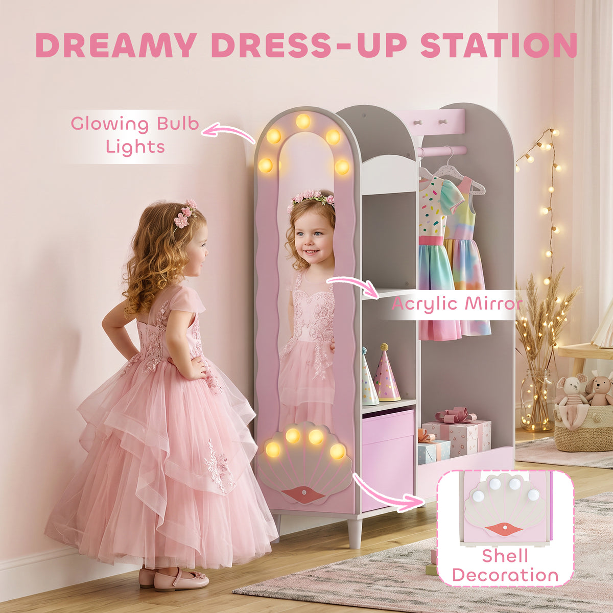 Perchero infantil con espejo luminoso y cajón