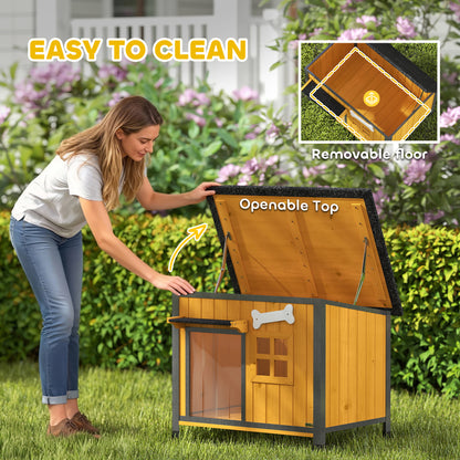 Caseta exterior para perros de madera y acero resistente