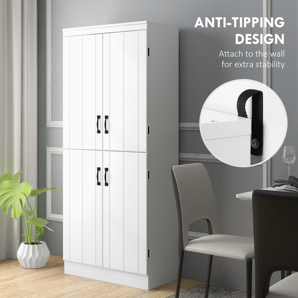 Freestanding pantry cabinet 4-door storage 177 cm