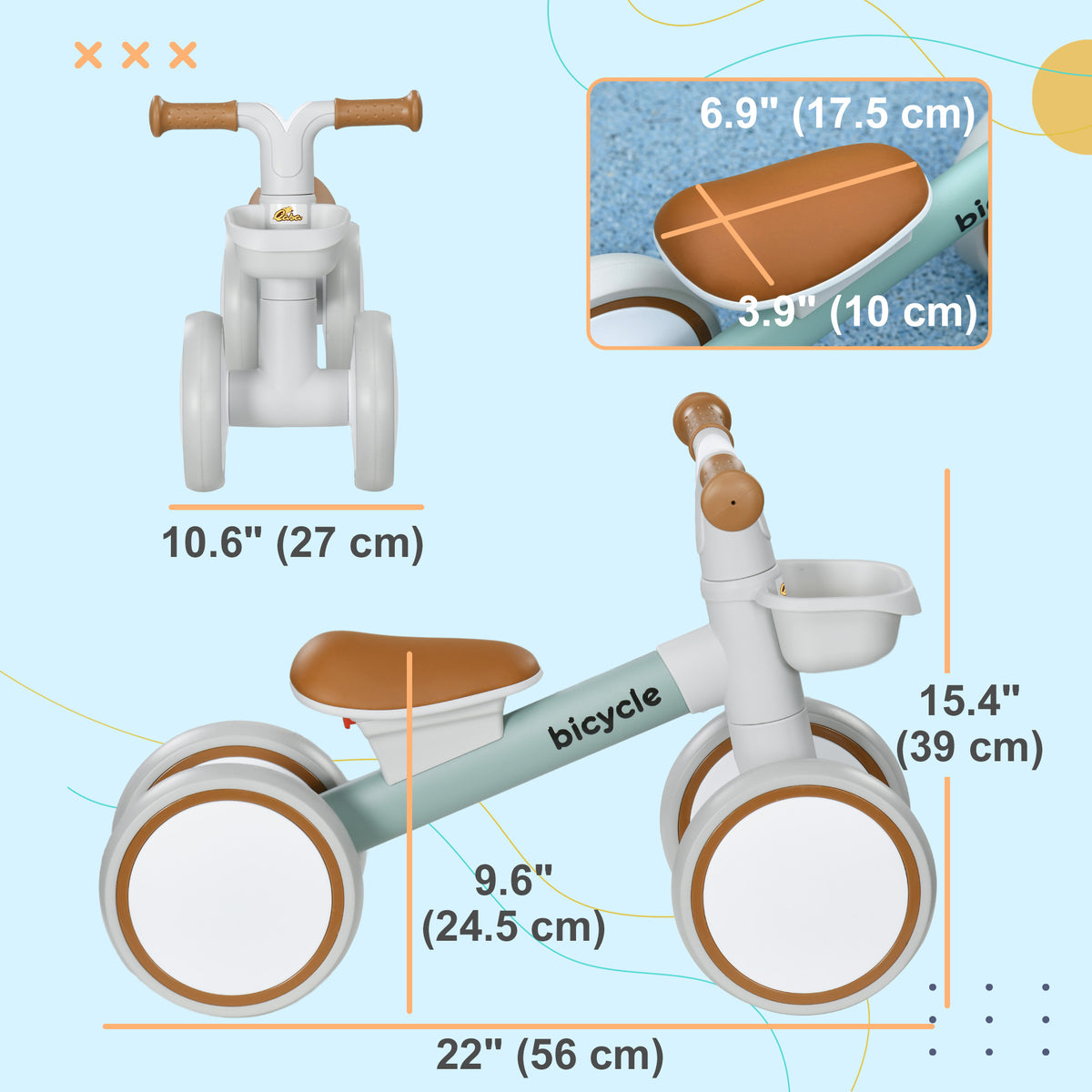 Bicicleta de equilibrio para bebé con cesta extraíble