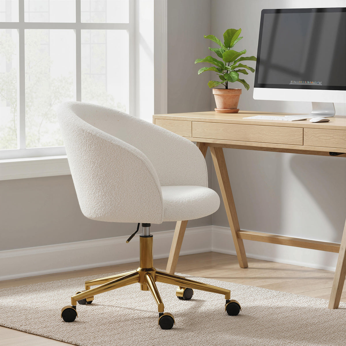 Silla de oficina giratoria y ajustable de felpa teddy
