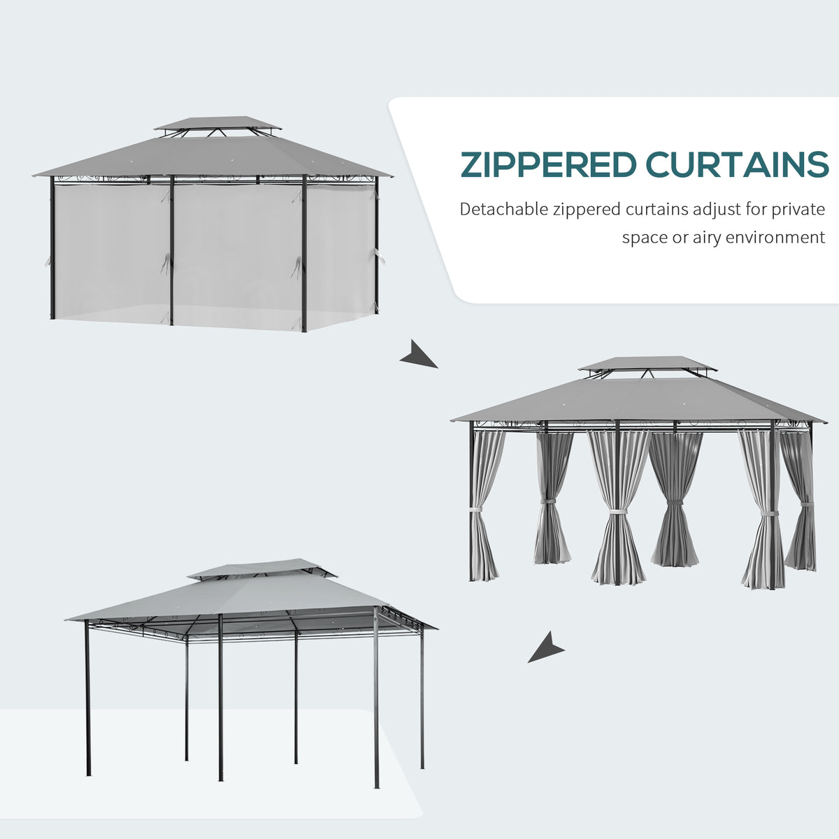 2-Tier Patio Gazebo 10x13 ft with Curtains