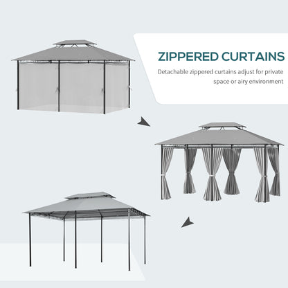 2-Tier Patio Gazebo 10x13 ft with Curtains