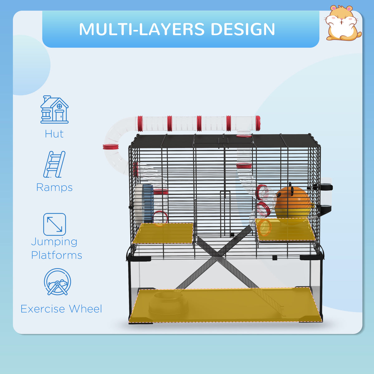 Multi-tier hamster cage with glass bottom