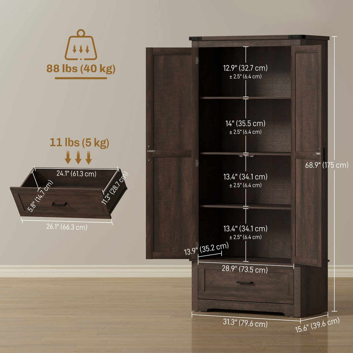 Farmhouse Kitchen Pantry Cabinet 69 in Tall