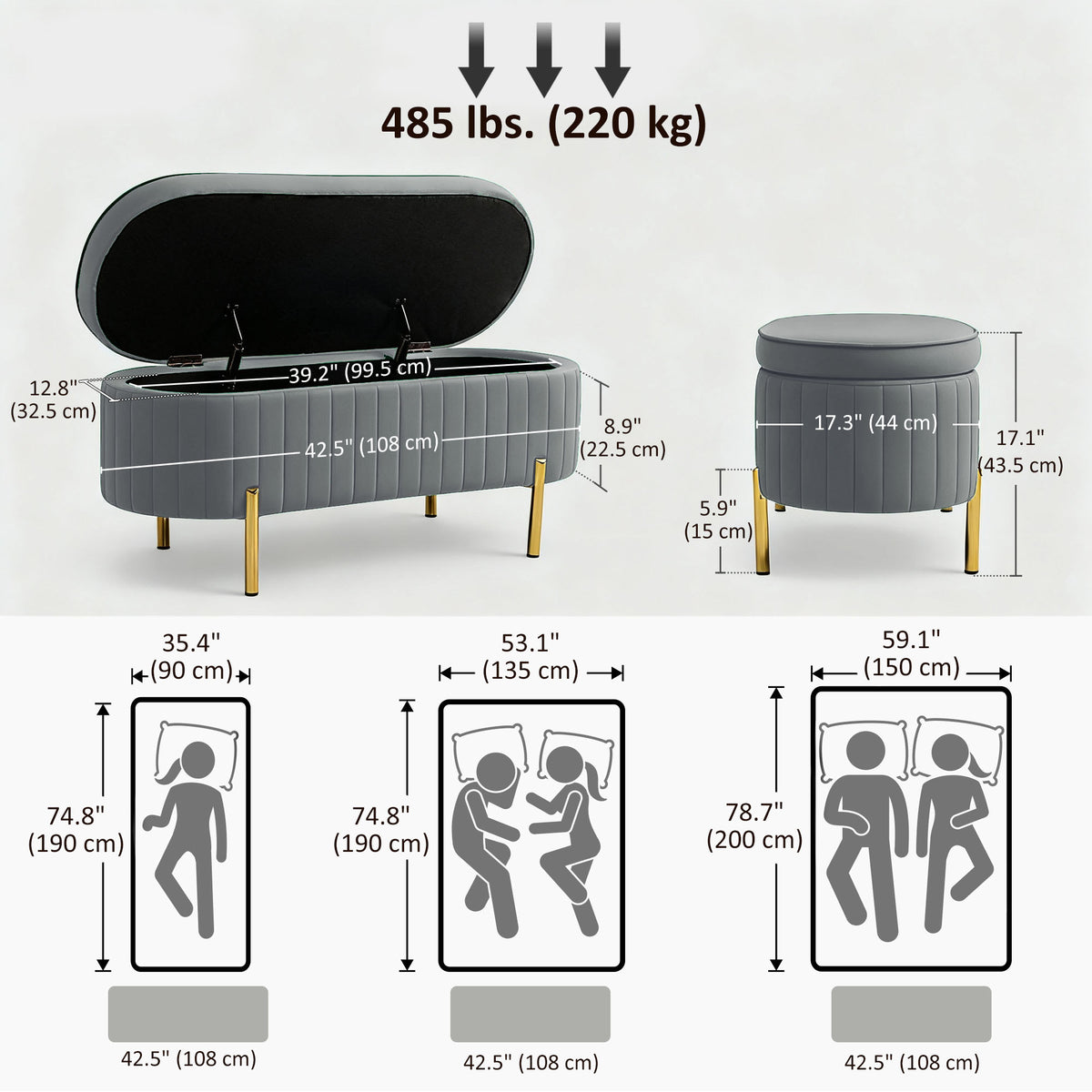 Channel Tufted Storage Bench with Golden Legs