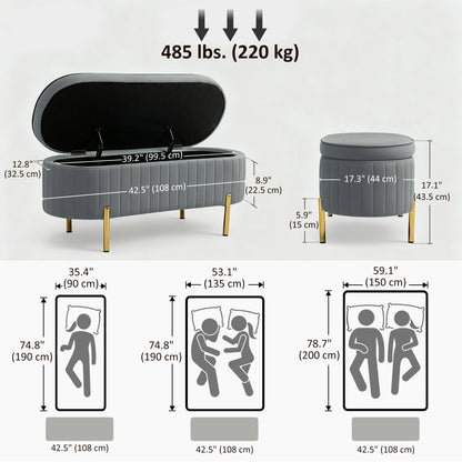 Channel Tufted Storage Bench with Golden Legs