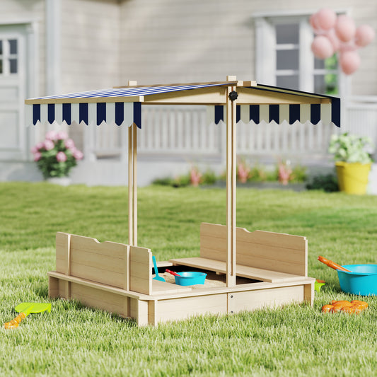 Caja de arena de madera con toldo ajustable para niños