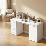 Computer Desk with Drawers and Cabinet Wood Grain 140 cm