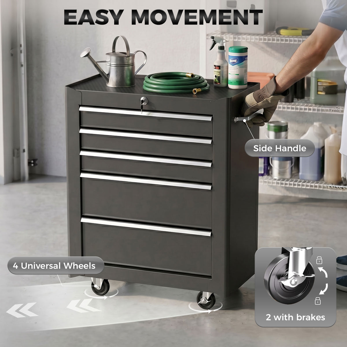 5-Drawer Rolling Lockable Steel Tool Chest