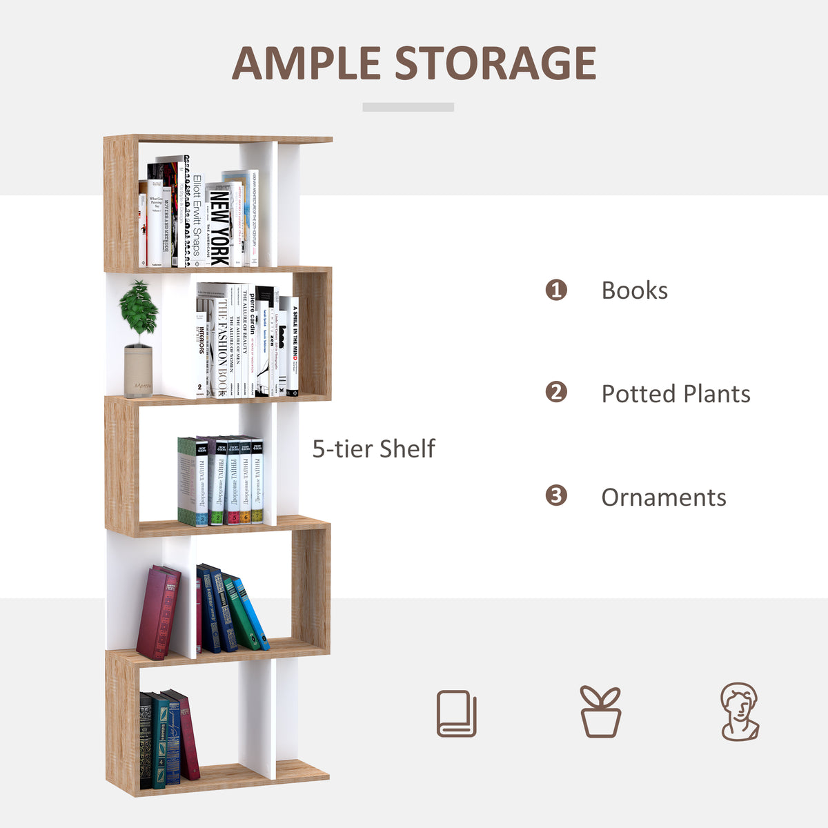 Librería geométrica de 5 niveles en forma de S