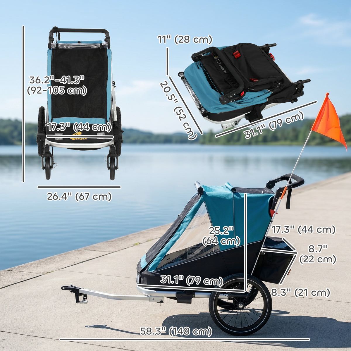 Foldable 3-in-1 Kids Bike Trailer with Reclining Seat