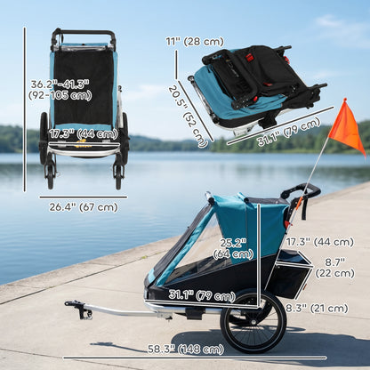 Foldable 3-in-1 Kids Bike Trailer with Reclining Seat