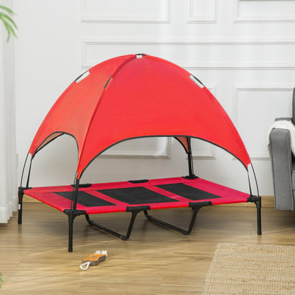 Elevated dog bed with canopy