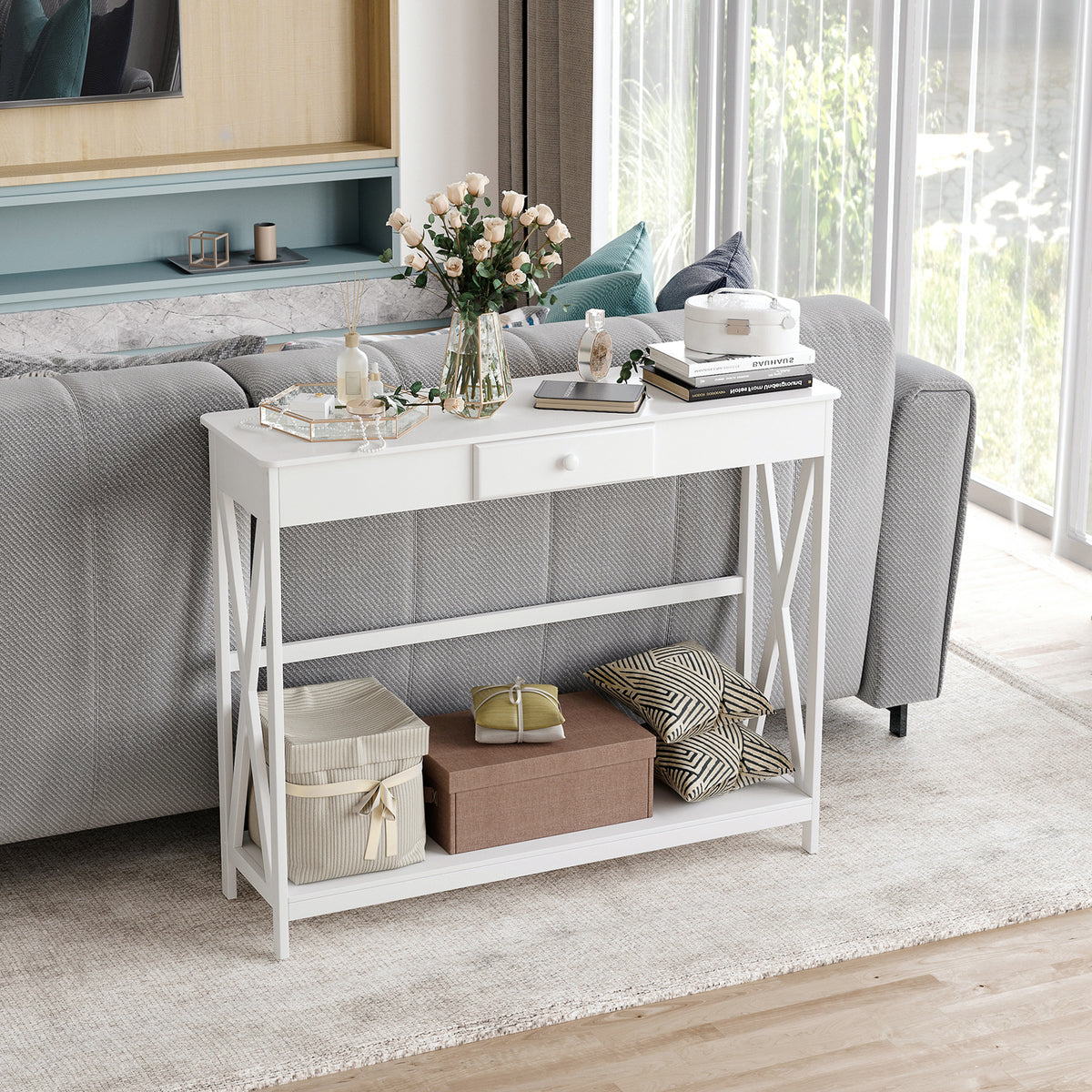 Console table X-design with drawer 99 cm