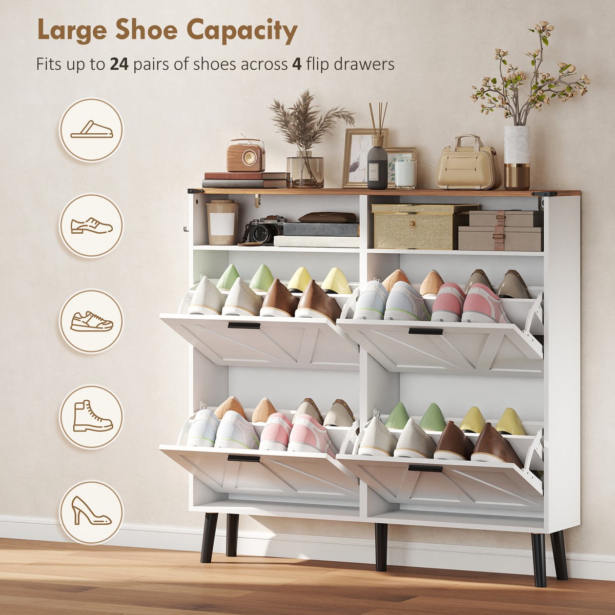 Zapatero de 4 cajones abatibles estilo granja