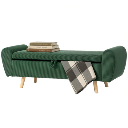 Corduroy Storage Ottoman Bench with Rolled Arms
