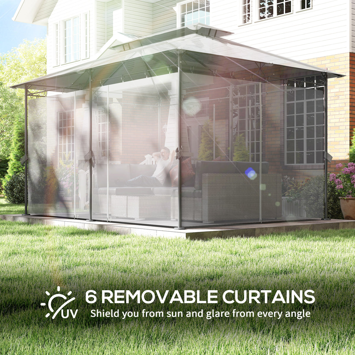 Double Roof Patio Gazebo with Curtains 10 x 13 ft