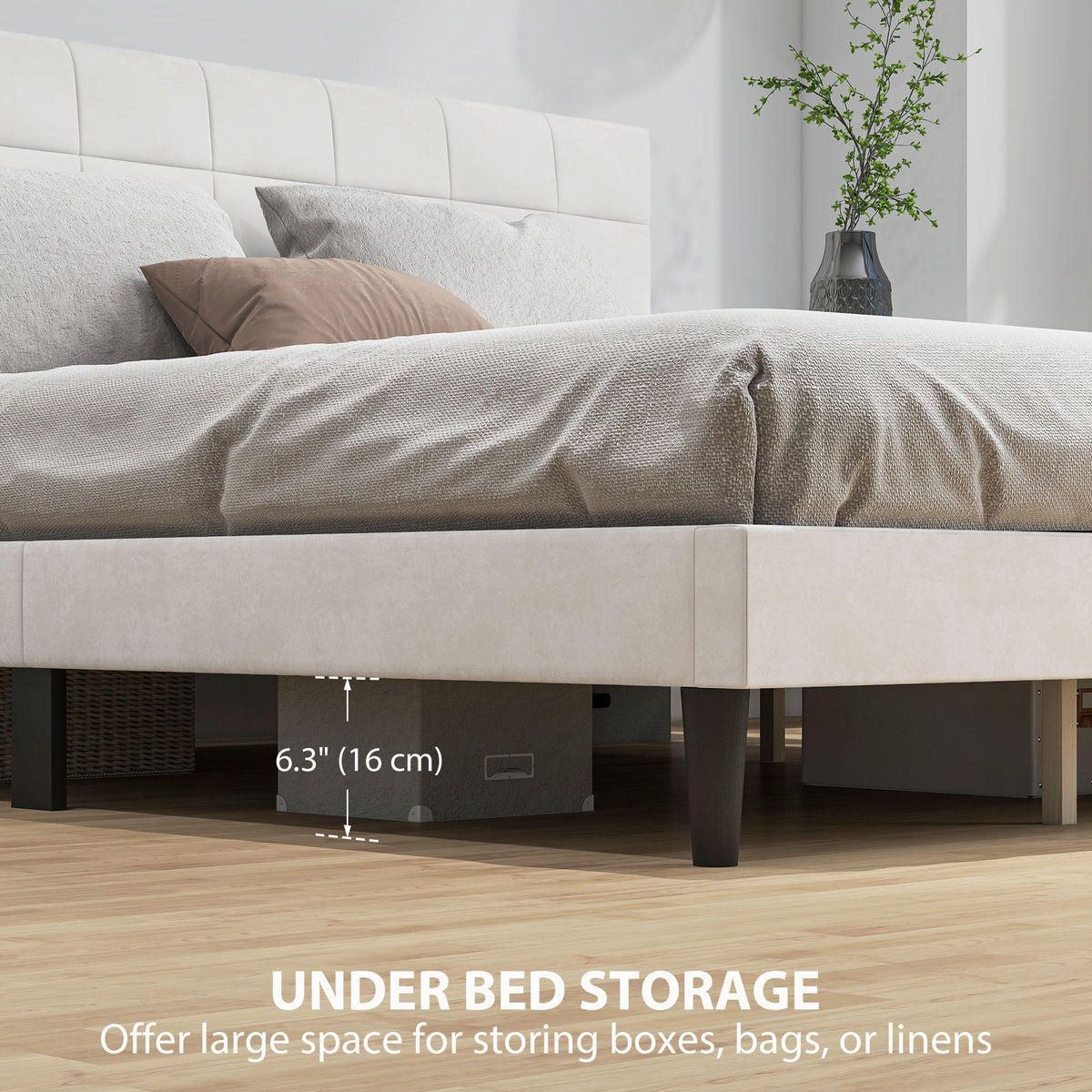 Estructura de cama queen de plataforma capitoné — 500 kg