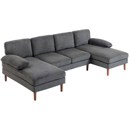 U-Shape Sectional Sofa Double Chaise 4-Seater — Fabric